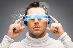 businessman with augmented reality digital glasses